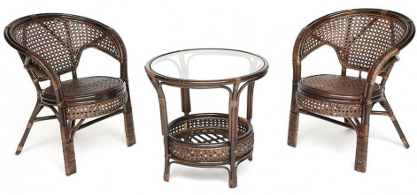 Террасный комплект «Pelangi» (стол со стеклом + 2 кресла) (Walnut (грецкий орех))