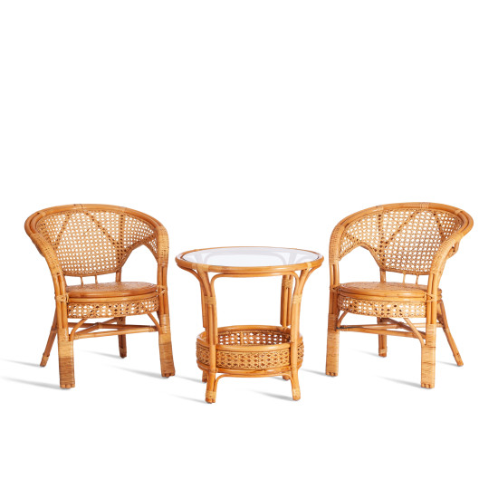Террасный комплект «Pelangi» (стол со стеклом + 2 кресла, без подушек) (Honey (мёд))