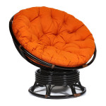 Кресло-качалка плетёное «Папасан» из ротанга (Papasan 23/01B Antique brown античный чёрно-коричневый) + Подушка (ткань оранжевая)
