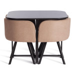 Комплект (стол, 4 стула) QUADRON (mod. PT14) Стол: МДФ/металл, стул: металл/ткань, 100х100х73 см, 69х56х71 см, Beige (Бежевый) LY1701-4/черный