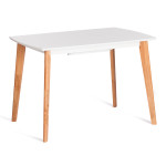 Стол обеденный раскладной Claire опоры дерево гевея, столешница МДФ, 110+30 x 75 x 75см, белый верх / ножки натуральный