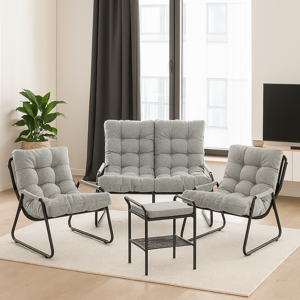 Комплект мебели Loft Ergo/Лофт Эрго (диван 1шт, кресло 2шт, пуф-стол 1шт) рогожка, серо-бежевый, 3м16/2