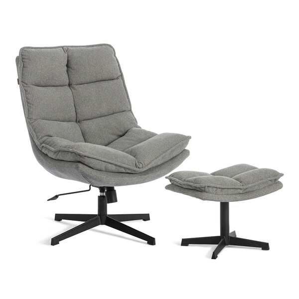 Кресло лаунж Reflex/Рефлекс с пуфом велюр/букле (HYP), светло-серый