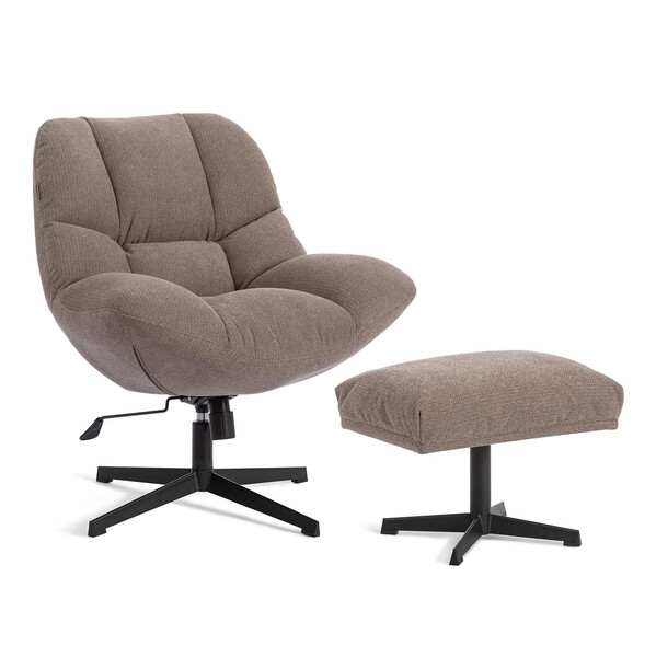 Кресло лаунж Relax/Релакс с пуфом велюр/букле (HYP), бежевый