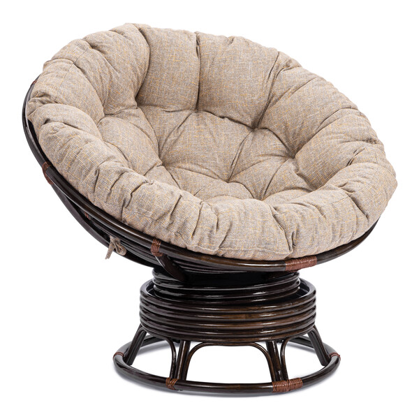 Кресло-качалка PAPASAN/ПАПАСАН W 23/01 B /с подушкой/ 115х78х104см, античный черно-коричневый, подушка рогожка, меланж