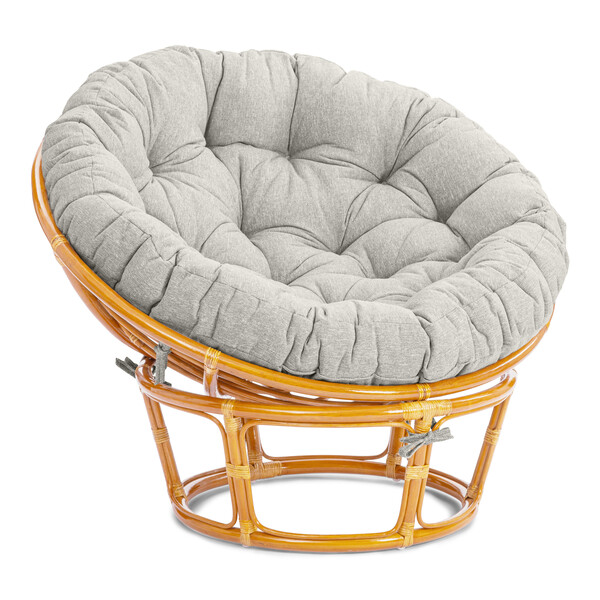 Кресло Папасан/Papasan (23/01 W) /с подушкой и ремешками/ 115х101х104 см, медовый, подушка ткань, серо-бежевый