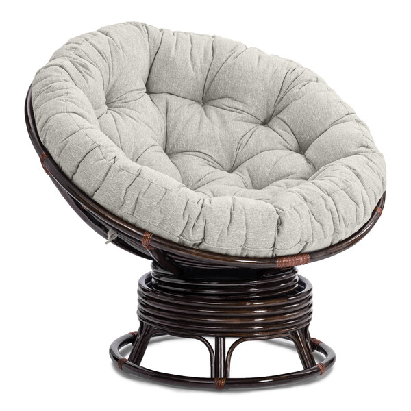 Кресло-качалка Папасан/Papasan (W 23/01 B) /с подушкой/ 115х78х104 см, античный черно-коричневый, подушка ткань, серо-бежевый