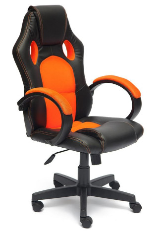 Кресло компьютерное «Рейсер GТ» (Racer GT) (Искусственная черная кожа +оранжевая сетка)
