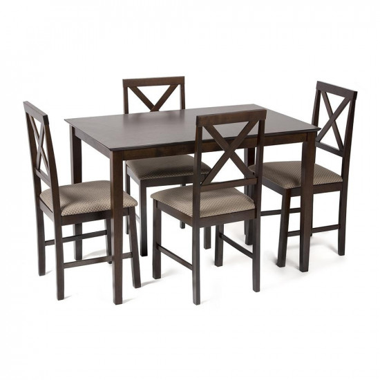 Обеденный комплект «Хадсон» (Hudson) (стол + 4 стула) (cappuccino (темный орех), ткань св.-коричневая)