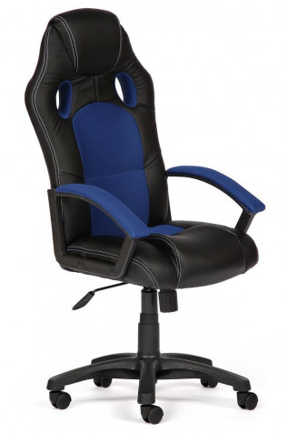 Кресло компьютерное «Рейсер СТ» (Racer ST) (Искусственная чёрная кожа + синяя сетка)