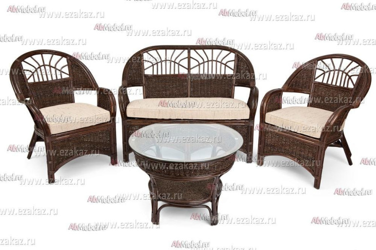 Комплект для отдыха «Леонардо» (Leonardo) натуральный ротанг (Тёмный орех)