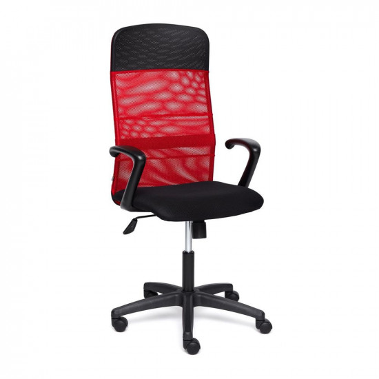 Кресло «Basic» (Искусственная черная кожа + красная сетка)