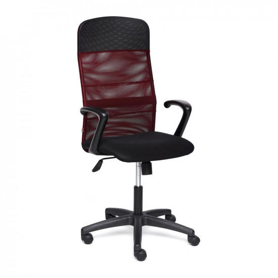 Кресло «Basic» (Искусственная черная кожа + бордовая сетка)