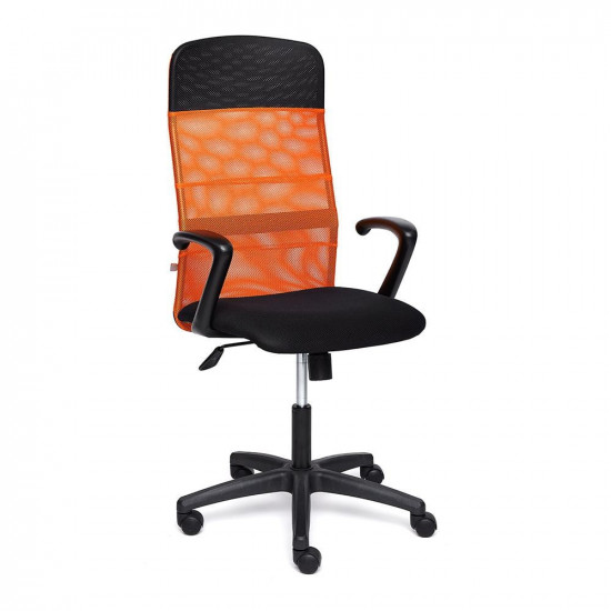 Кресло «Basic» (Искусственная черная кожа + оранжевая сетка)
