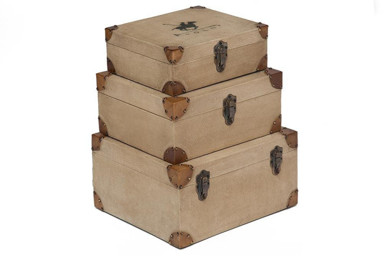 Комплект 3 столика-сундука Secret De Maison «Шерон» (Cheron) 2003 с отделкой из натуральной кожи (Античный светлый)