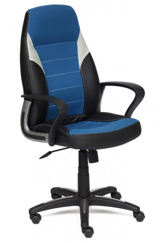 Кресло «Интер» (INTER) (Искусственная чёрная кожа + синяя ткань)
