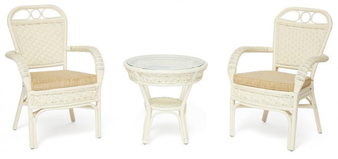 Комплект террасный «Andrea» (2 кресла с подушкой + 1 столик) (TCH White)