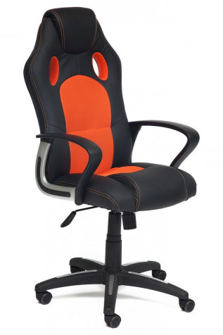 Кресло компьютерное «Рейсер» (Racer) (Искусственная черная кожа + оранжевая сетка)