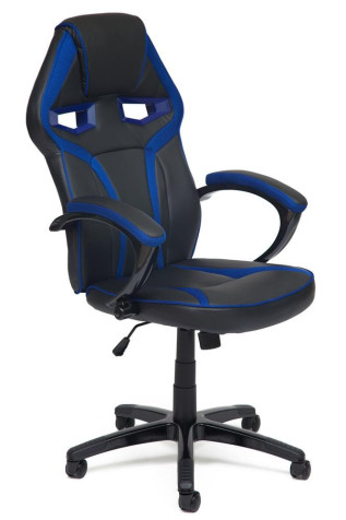 Кресло «ДжетКар» (JetCar) (Искусственная чёрная кожа + синяя сетка)
