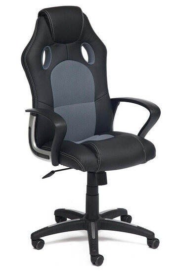 Кресло компьютерное «Рейсер» (Racer) (Искусственная чёрная кожа + серая сетка)
