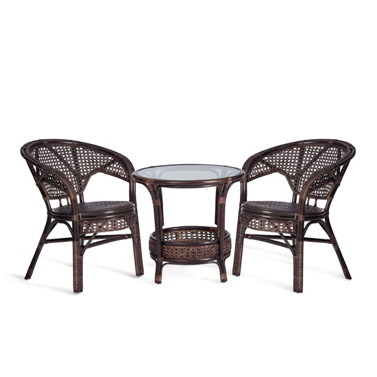 Террасный комплект «Pelangi» (стол со стеклом + 2 кресла) (Walnut (грецкий орех))