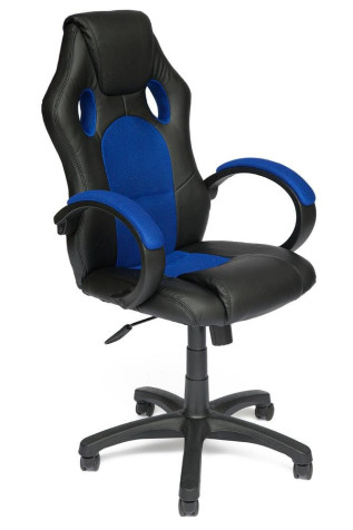 Кресло компьютерное «Рейсер GТ» (Racer GT) (Искусственная черная кожа + синяя сетка)