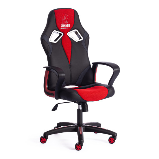 Кресло компьютерное «Ранер» (Runner) (Искусственная черная кожа + красная сетка)