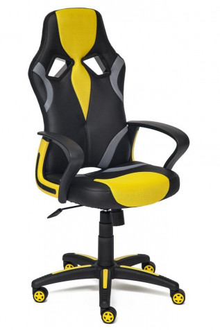 Кресло компьютерное «Ранер» (Runner) (Искусственная черная кожа + жёлтая сетка)
