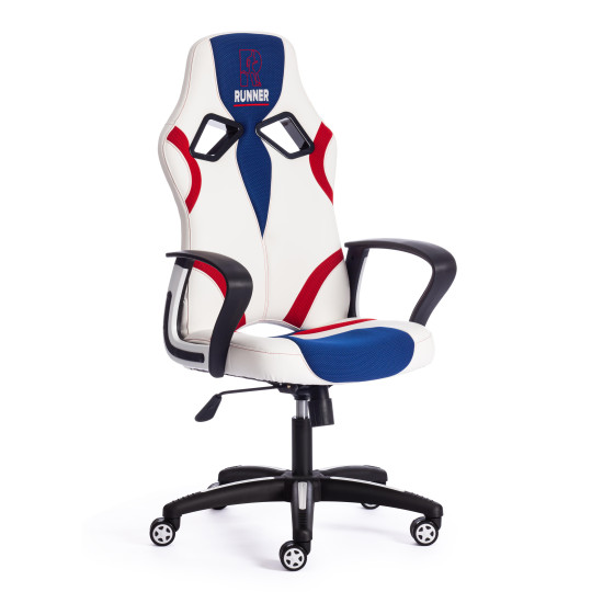 Кресло компьютерное «Ранер» (Runner White) (Белая искусственная кожа + синяя/красная сетка)