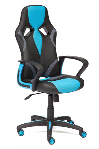 Кресло компьютерное «Ранер» (Runner blue) (Искусственная черная кожа + голубая сетка)