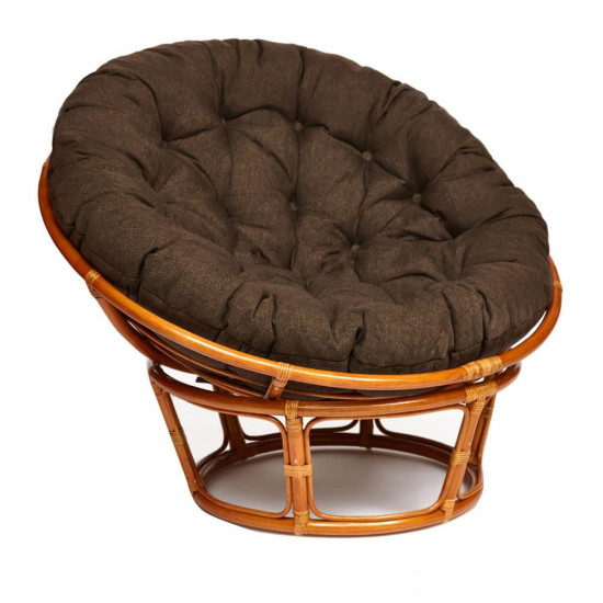 Кресло из ротанга «Папасан» (Papasan 23/01 Cognac коньяк) + Подушка (ткань коричневая)