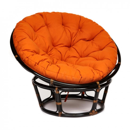 Кресло из ротанга «Папасан» (Papasan 23/01 Antique brown античный чёрно-коричневый) + Подушка (ткань оранжевая)