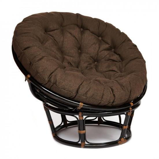 Кресло из ротанга «Папасан» (Papasan 23/01 Antique brown античный чёрно-коричневый) + Подушка (ткань коричневая)