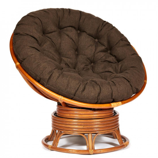 Кресло-качалка плетёное из ротанга «Папасан» (Papasan 23/01B Cognac коньяк) + подушка (ткань коричневая)