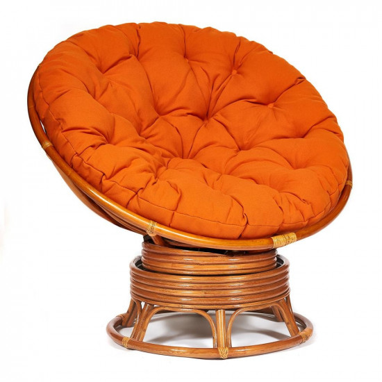 Кресло-качалка плетёное из ротанга «Папасан» (Papasan 23/01B Cognac коньяк) + Подушка (ткань оранжевая)