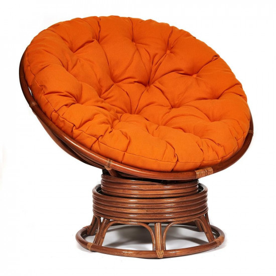 Кресло-качалка плетёное из ротанга «Папасан» (Papasan 23/01B Pecan орех) + Подушка (ткань оранжевая)