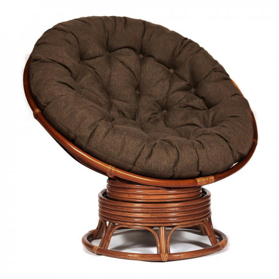 Кресло-качалка плетёное из ротанга «Папасан» (Papasan 23/01B Pecan орех) + Подушка (ткань коричневая)