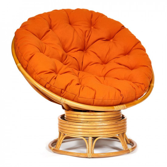 Кресло-качалка плетёное из ротанга «Папасан» (Papasan 23/01B Honey мёд) + Подушка (ткань оранжевая)