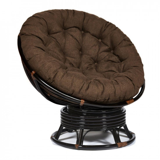 Кресло-качалка плетёное из ротанга «Папасан» (Papasan 23/01B Antique brown античный чёрно-коричневый) + Подушка (ткань коричневая)