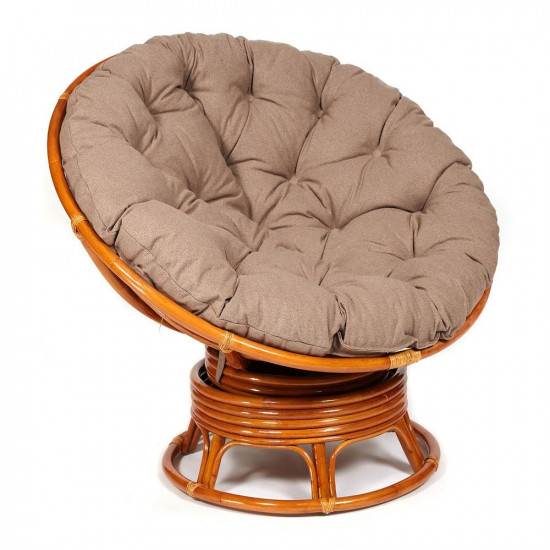 Кресло-качалка плетёное из ротанга «Папасан» (Papasan 23/01B Cognac коньяк) + Подушка (экошерсть коричневая)