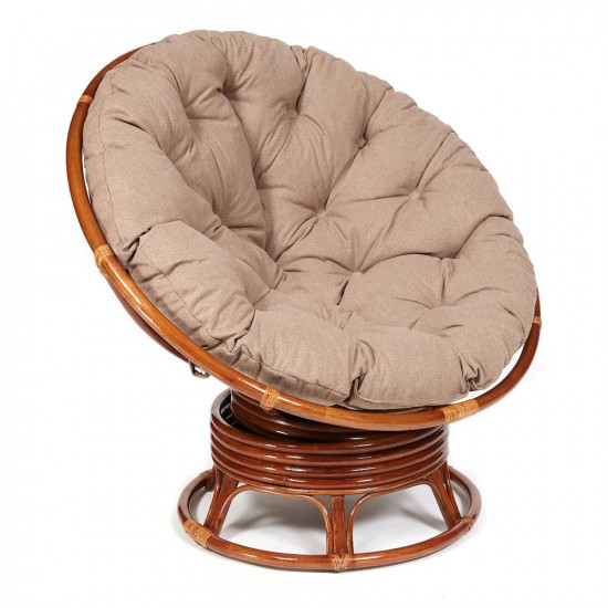 Кресло-качалка плетёное из ротанга «Папасан» (Papasan 23/01B Pecan орех) + Подушка (экошерсть коричневая)