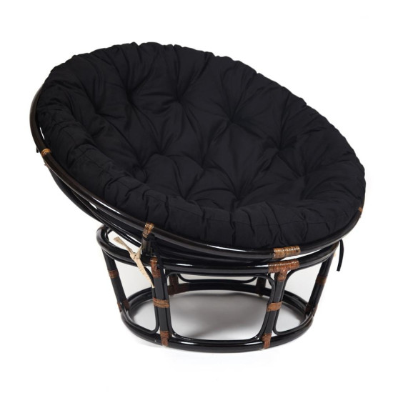 Кресло из ротанга  «Папасан» (Papasan 23/01 Antique brown античный чёрно-коричневый) + Подушка (ткань черная)