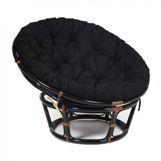 Кресло из ротанга  «Папасан» (Papasan 23/01 Antique brown античный чёрно-коричневый) + Подушка (ткань черная)