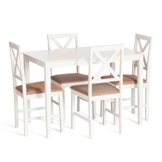 Обеденный комплект эконом «Hudson Dining Set» (стол + 4 стула) (ivory white (слоновая кость), ткань кор.-золотая)