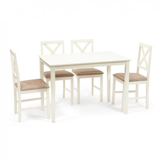 Обеденный комплект эконом «Hudson Dining Set» (стол + 4 стула) (ivory white (слоновая кость), ткань кор.-золотая)