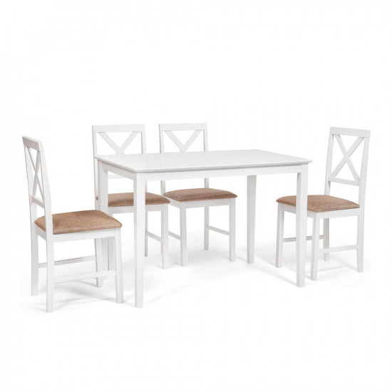 Обеденный комплект эконом «Hudson Dining Set» (стол + 4 стула) (Pure white (белый 2-1), ткань кор.-зол.)