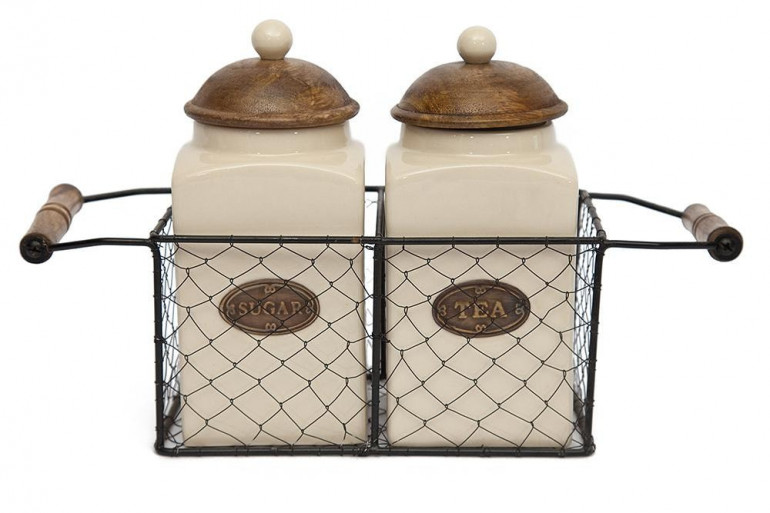 Комплект банок для сахара и чая в металлической корзине Secret De Maison Chateau (С-1416 L) (Натуральный)