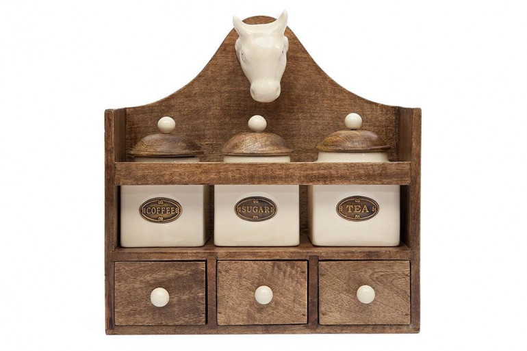 Полка «Коровка» с тремя банками и ящиками Secret De Maison Chateau (С-1757) (Натуральный)