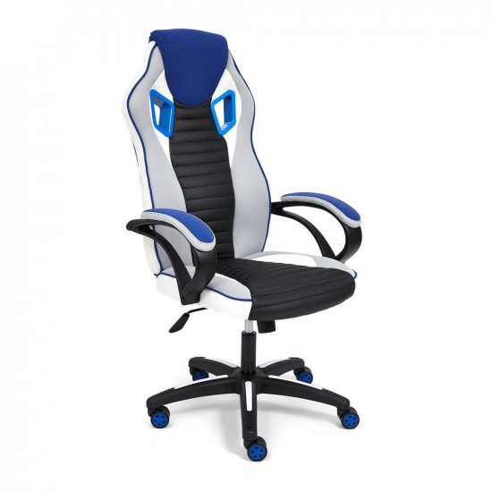 Кресло для геймеров PILOT (черный перфорированный/св.серый/синий)