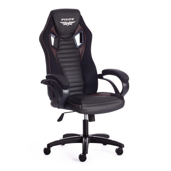 Кресло для геймеров PILOT (черный/черный перфорированный/коричневый)